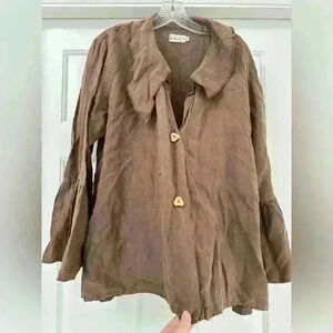 Bodil Linen Wood Button Up Lagenlook Flowy 3/4 Sleeves‎ Jacket Size Medium